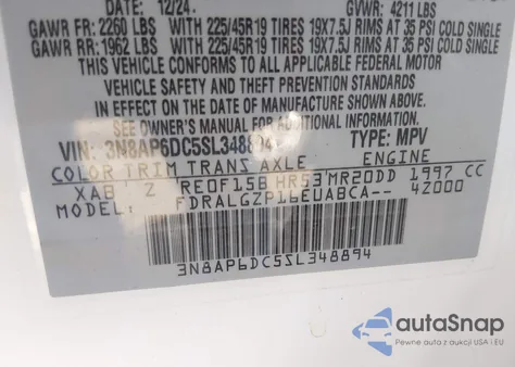 2025 Nissan Kicks Sr Fwd z USA, uszkodzony, nr VIN 3N8AP6DC5SL348894